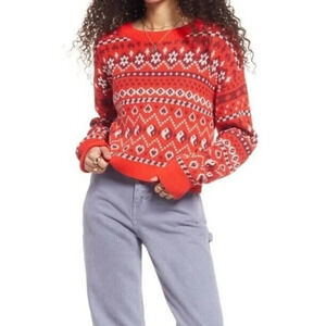 BP Nordstrom Women's Crafted Holiday Fairisle Sweater‎ In Red Scarlet Size S NWT